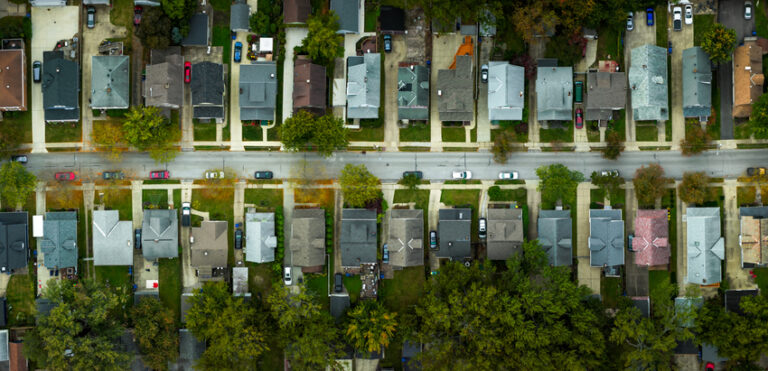 Top Down Aerial Panorama of Suburban Street in Lakewood, OH