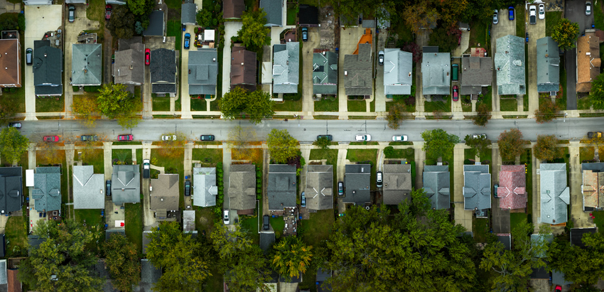 Top Down Aerial Panorama of Suburban Street in Lakewood, OH