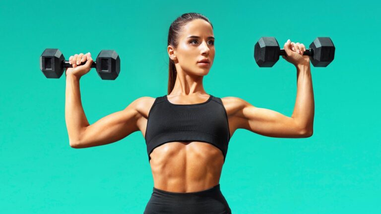 Beautiful,Young,Woman,Doing,Exercises,With,Dumbbells.,Photo,Athletic,Woman