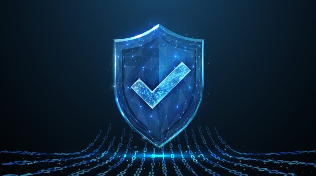 Secure,Technology.,Polygonal,Wireframe,Shield,With,Check,Mark,Sign,On
