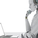 3d,Rendering,Humanoid,Robot,Working,On,Laptop,Computer