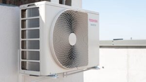 Lviv,,Ukraine,-,09.10.2021:,Toshiba,Air,Conditioner,Outdoor,Unit,Installed