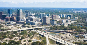 Aerial view of buildings in a city, Orlando, Florida, USA