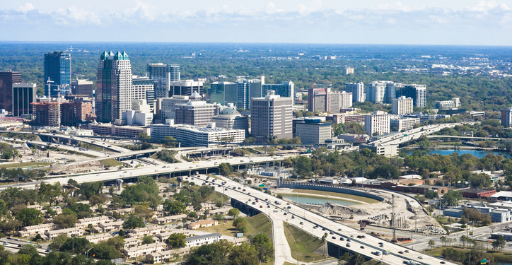 Aerial view of buildings in a city, Orlando, Florida, USA