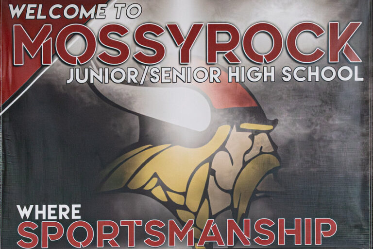 Mossyrock High School sign shown during a volleyball game on Tuesday, Oct. 21.