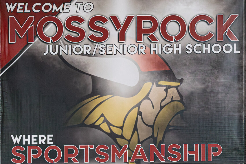 Mossyrock High School sign shown during a volleyball game on Tuesday, Oct. 21.