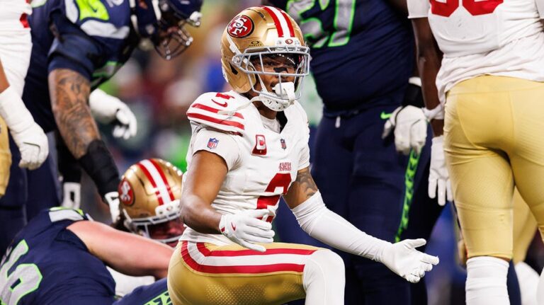 49ers-lenoir-headbutts-seahawks-smith-njigba-in-playoff-blowout